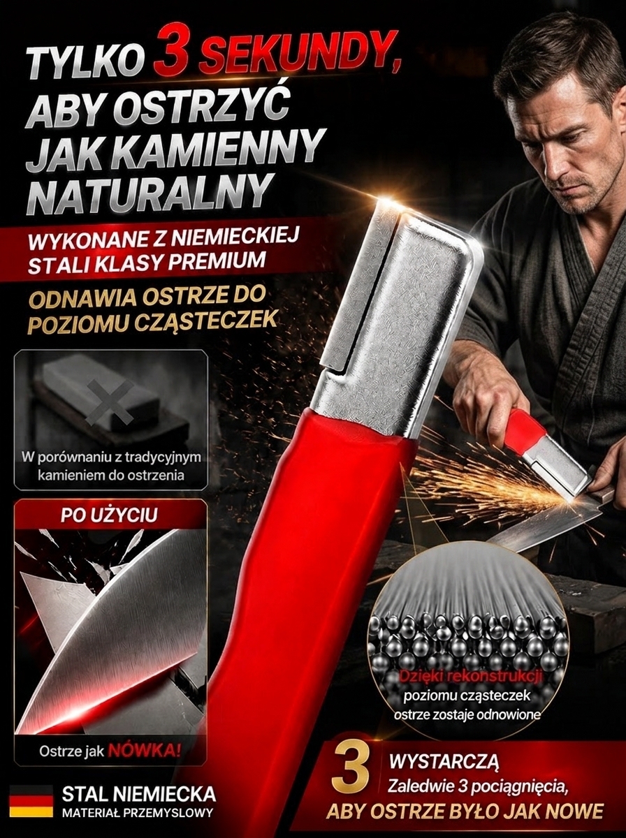 Magiczna Ostrzałka Premium (Niemiecka Stal) | Ekstremalnie Ostre Noże w 3 Sekundy (Tylko 3 Pociągnięcia) | -50% OFF + Płatność przy Odbiorze