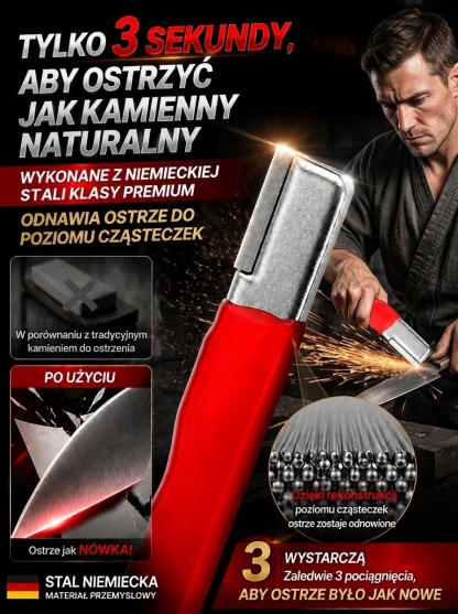Magiczna Ostrzałka Premium (Niemiecka Stal) | Ekstremalnie Ostre Noże w 3 Sekundy (Tylko 3 Pociągnięcia) | -50% OFF + Płatność przy Odbiorze