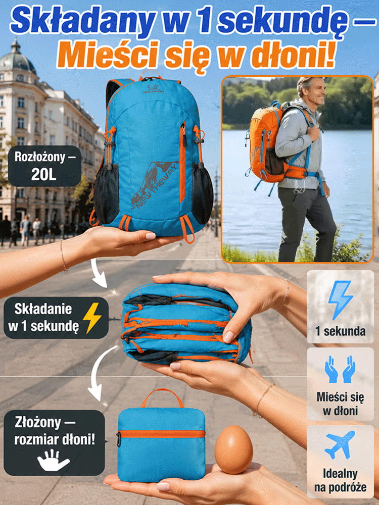 🎒Ultralekki, składany plecak turystyczny o bardzo dużej pojemności 20 l, nie wymaga odprawy!