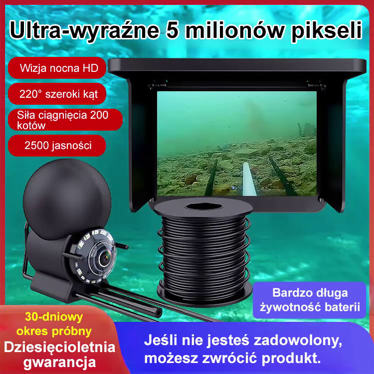【Niezbędnik wędkarski】Podwodna Kamera Wędkarska 5MP | Noktowizor HD | Płatność przy odbiorze