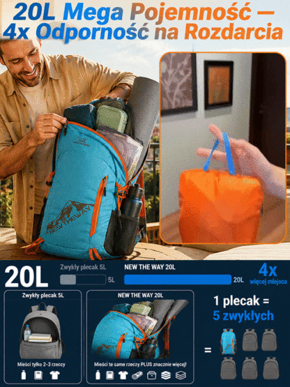 🎒Ultralekki, składany plecak turystyczny o bardzo dużej pojemności 20 l, nie wymaga odprawy!