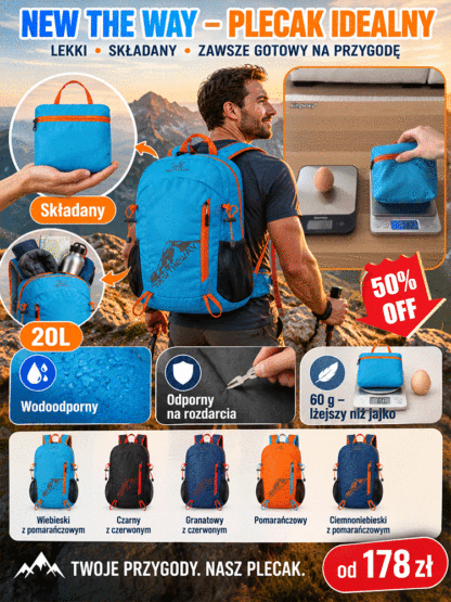 🎒Ultralekki, składany plecak turystyczny o bardzo dużej pojemności 20 l, nie wymaga odprawy!