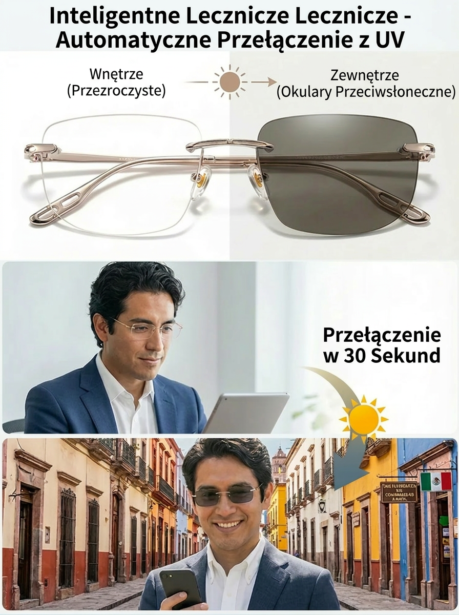 Okulary Bezramowe Tytanowe - Progresywny Filtr Blue Light + UV | -50% OFF