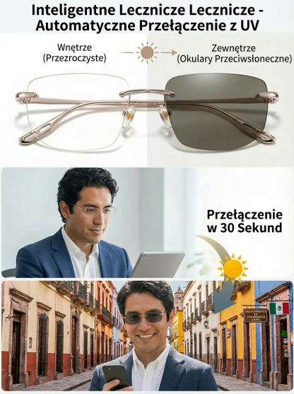 Okulary Bezramowe Tytanowe - Progresywny Filtr Blue Light + UV | -50% OFF