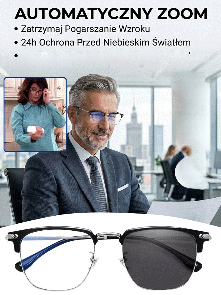 【-50% Taniej 】Automatyczne okulary do czytania z funkcją zoomu i filtrem światła niebieskiego
