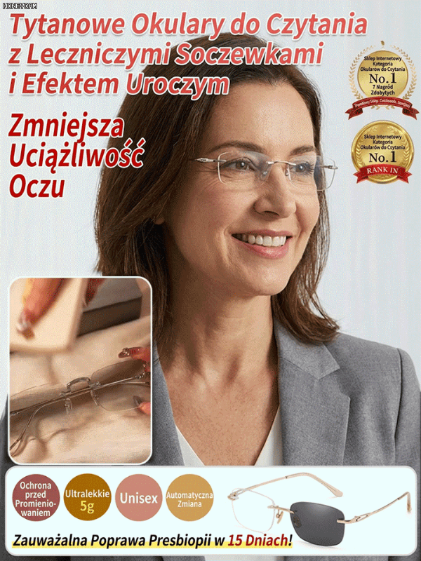 Okulary Bezramowe Tytanowe - Progresywny Filtr Blue Light + UV | -50% OFF