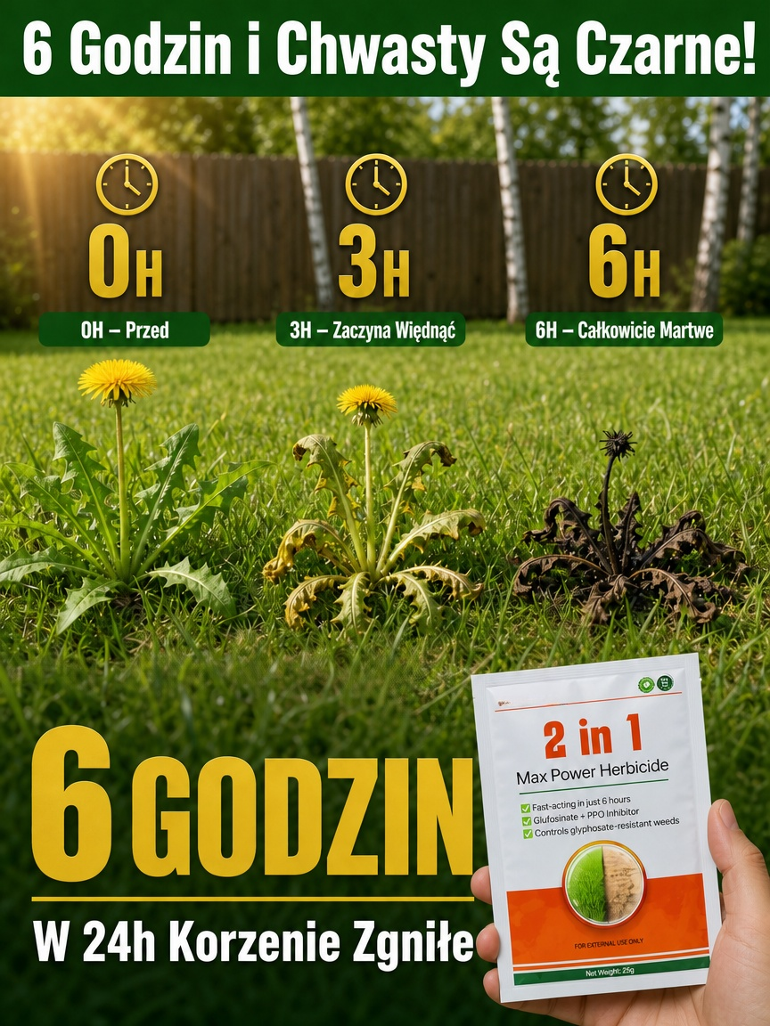 Niemiecki 2w1 Środek Chwastobójczy (6h Niszczy Korzenie, Bezpieczny dla Trawy) | -80% SALE + Płatność przy Odbiorze