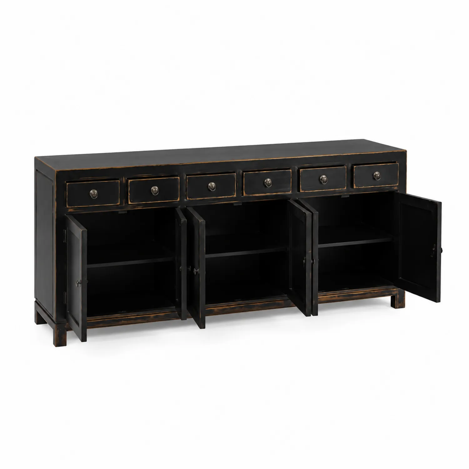 Credenza in Legno Nero 200 cm con Cassetti e Armadietti