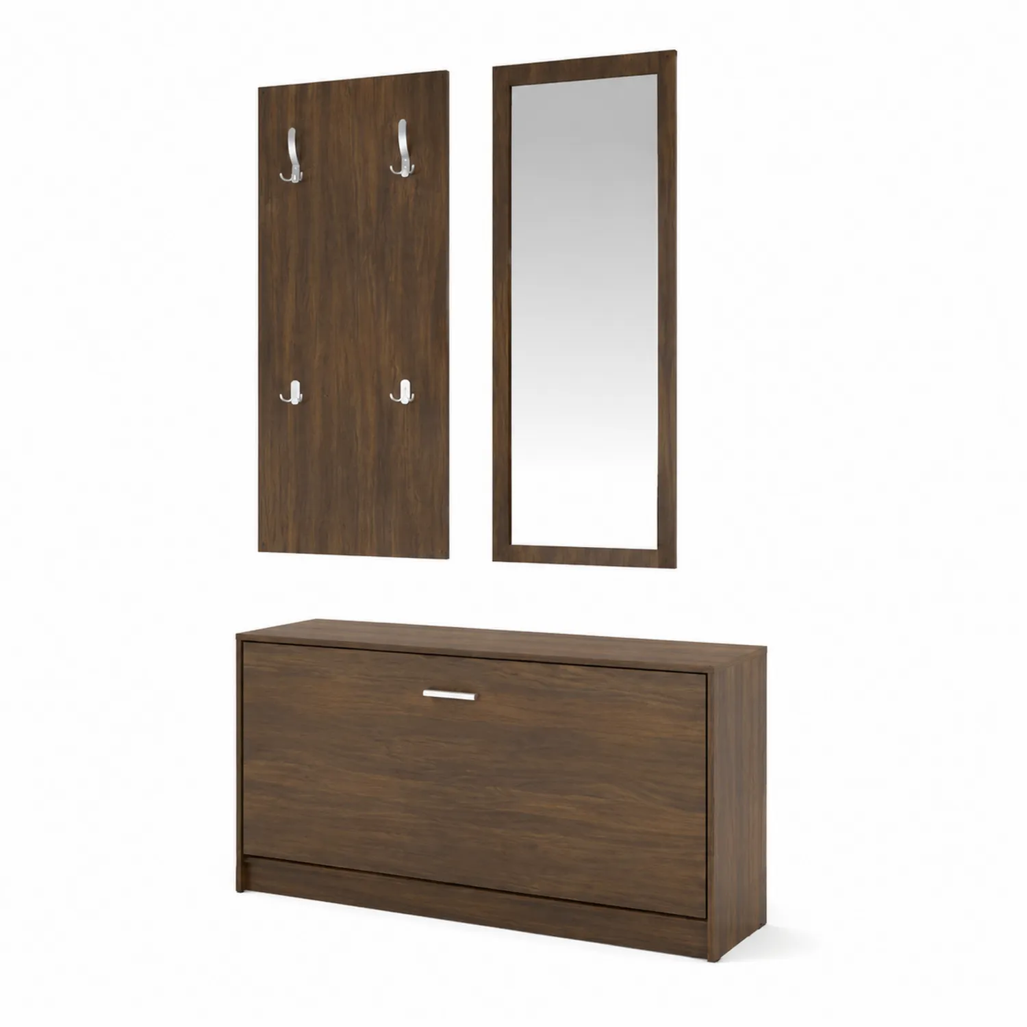 Set ingresso legno con specchio e scarpiera marrone