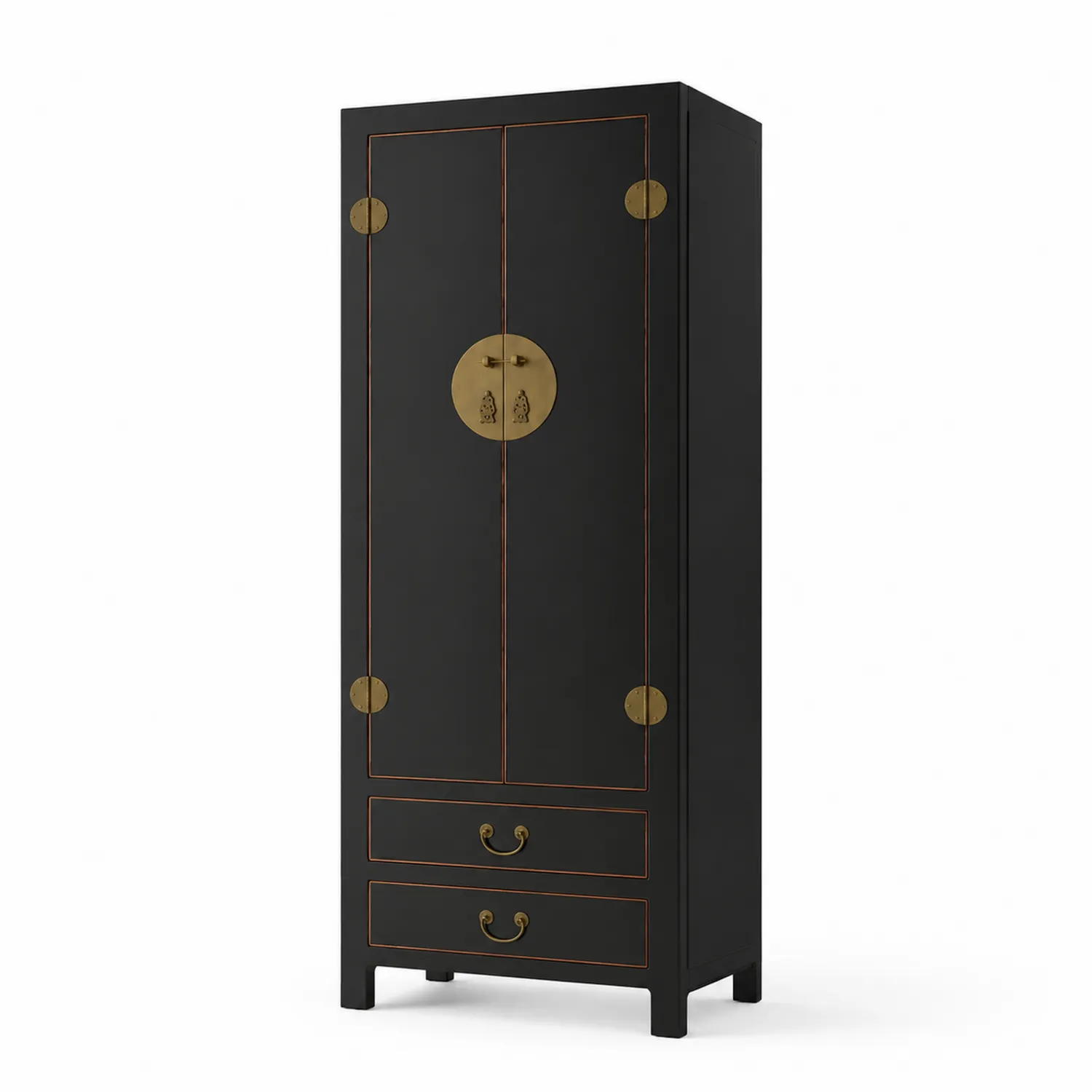 Armadio in Legno con Dettagli in Ottone Nero