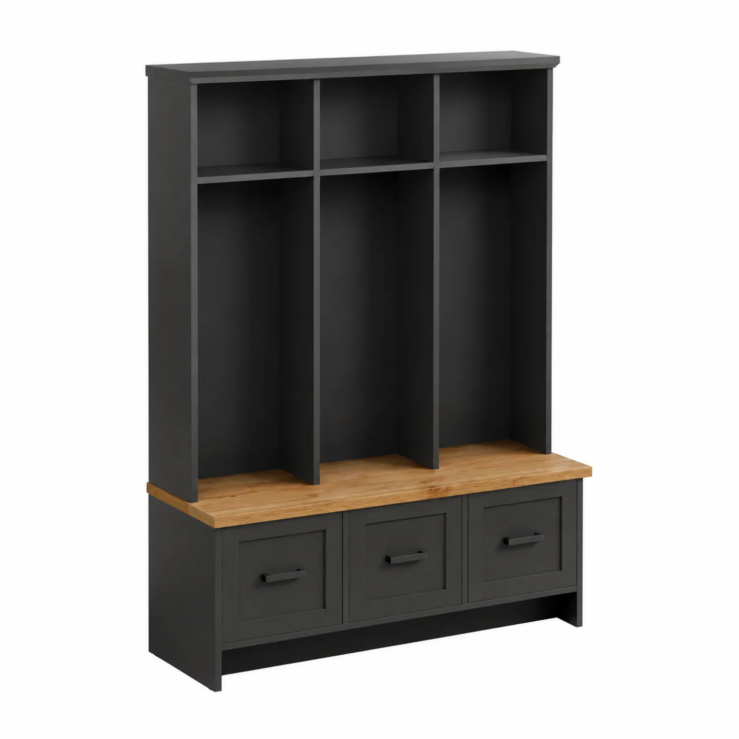 Appendiabiti Nero con Panchina Legno e 3 Cassetti