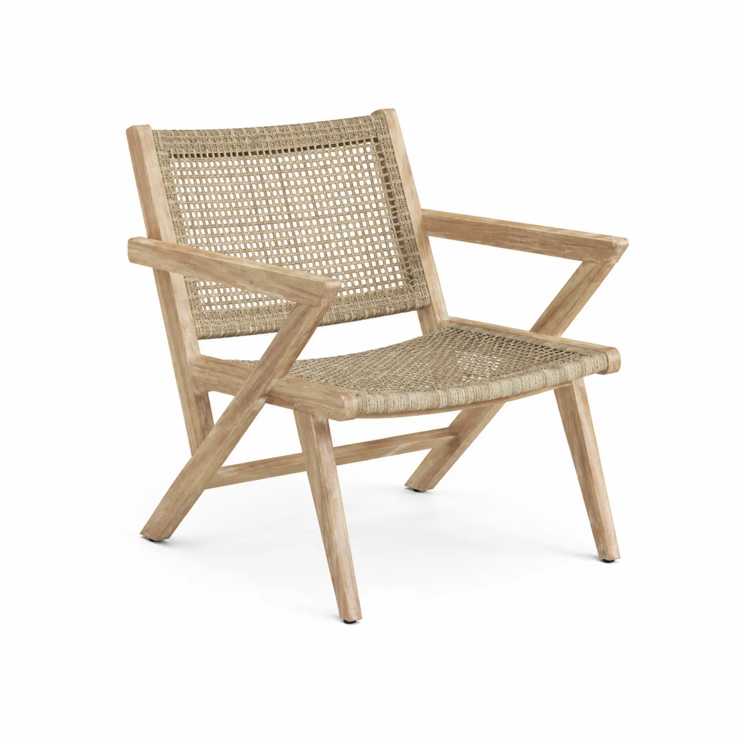 Sedia con Struttura in Legno di Teak e Rattan, 75x80x70 cm, Naturale