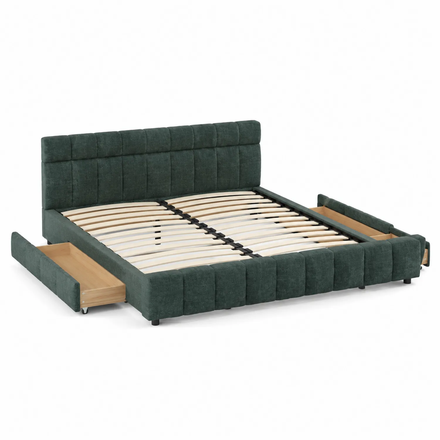 Letto Contenitore in Tessuto Verde con Cassetti 200x160 cm