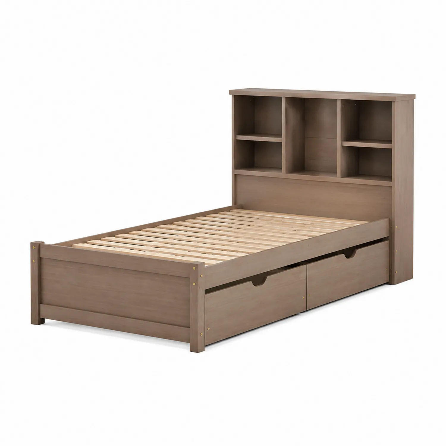 Letto singolo in legno con testiera libreria e cassetti