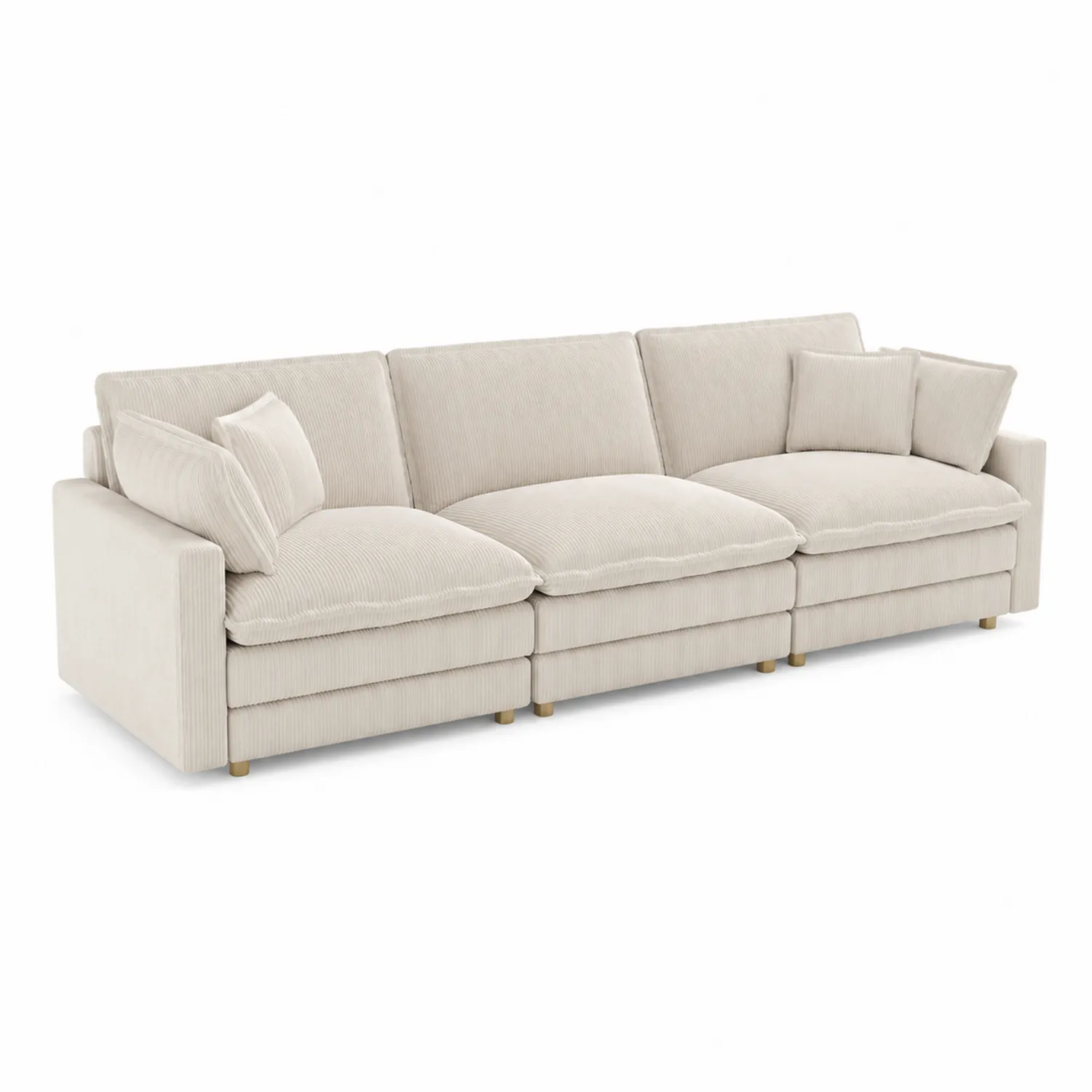 Divano modulare in velluto a coste Beige 4 posti