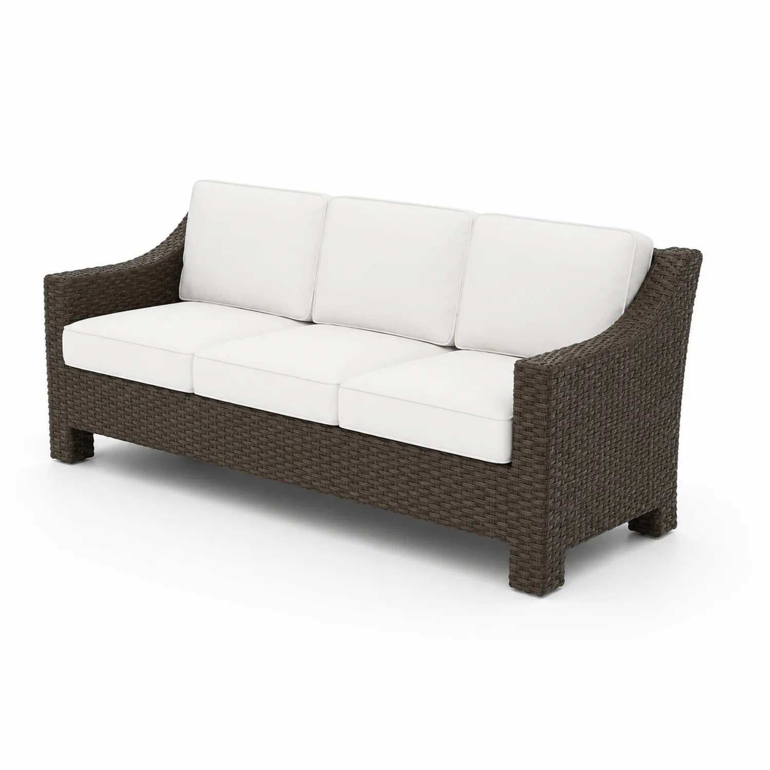 Divano in Rattan Sintetico con Cuscini Bianchi