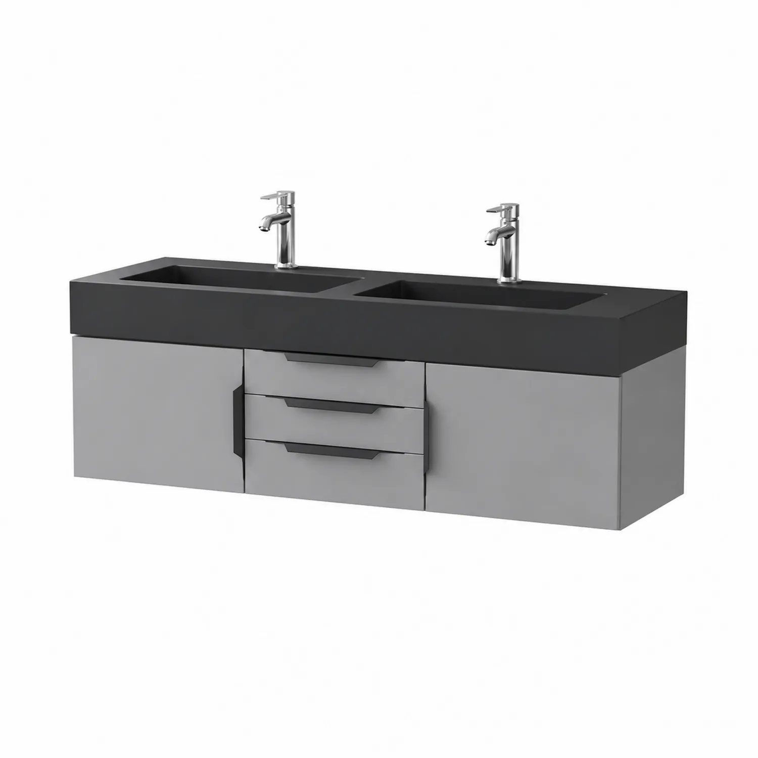 Mobile lavabo doppio con lavello in ceramica grigio/nero