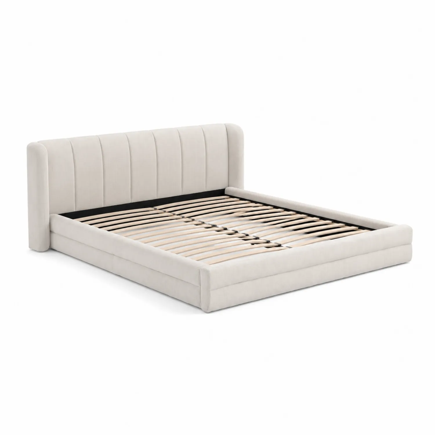 Letto Matrimoniale in Tessuto Vellutato Beige 200cm x 160cm