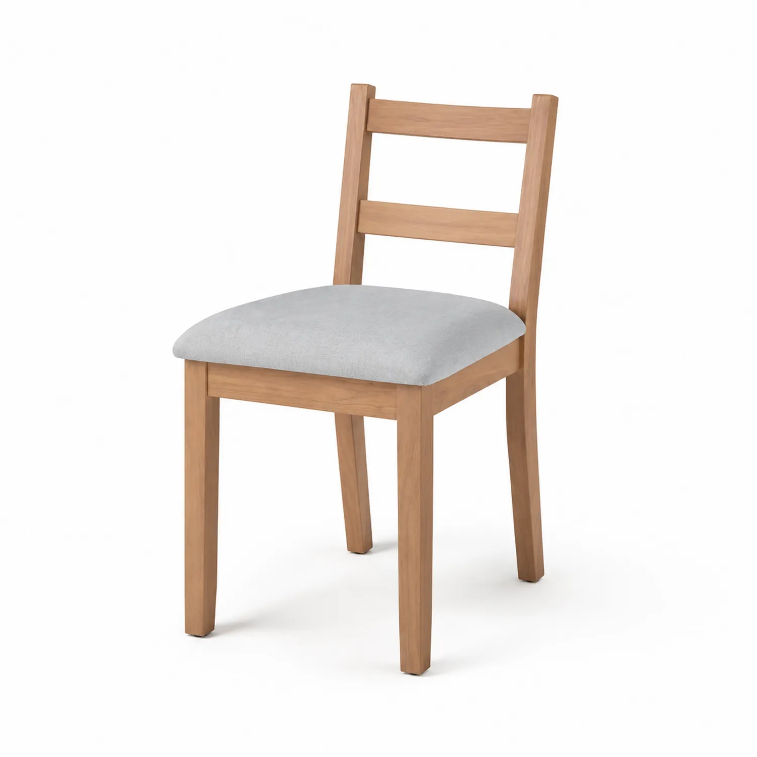 Sedia in legno con seduta in tessuto grigio chiaro