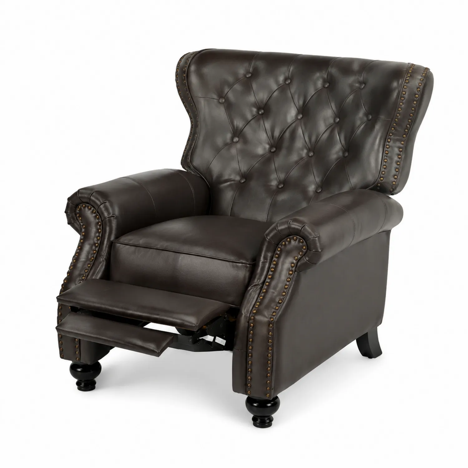 Poltrona reclinabile in similpelle marrone con borchie