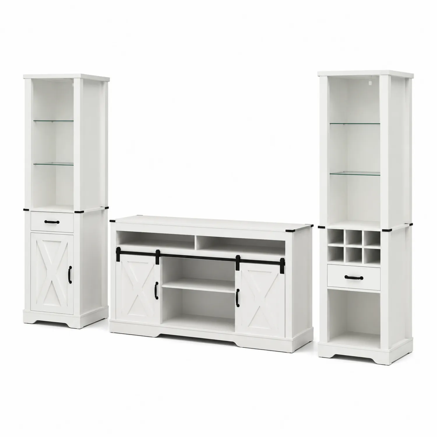 Set mobili soggiorno in legno MDF e vetro temperato Bianco