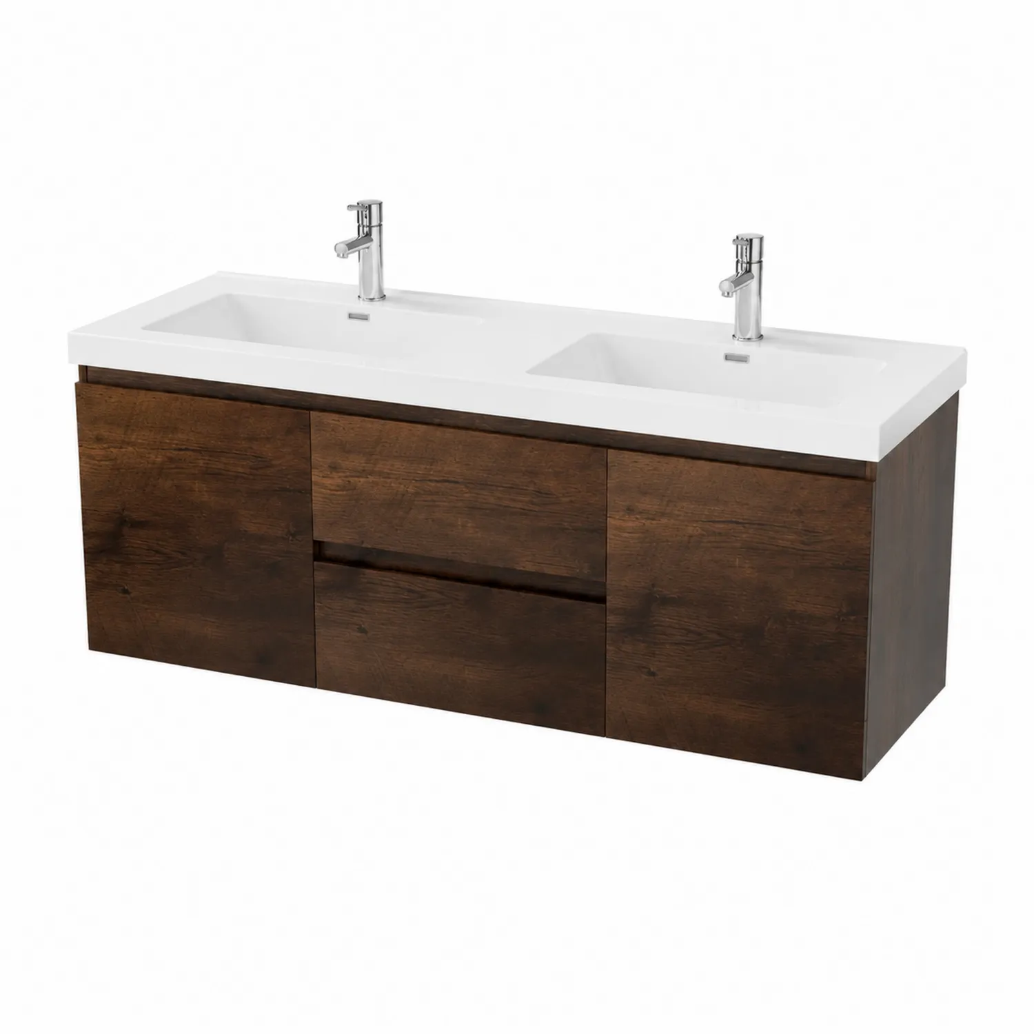 Mobile lavabo doppio in legno e ceramica 120x45x50 cm Marrone