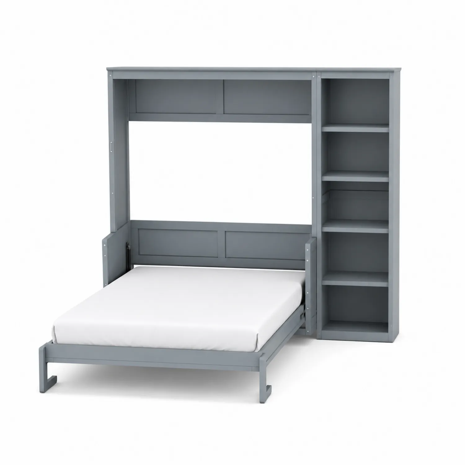 Letto a scomparsa in legno composito grigio con scaffalatura