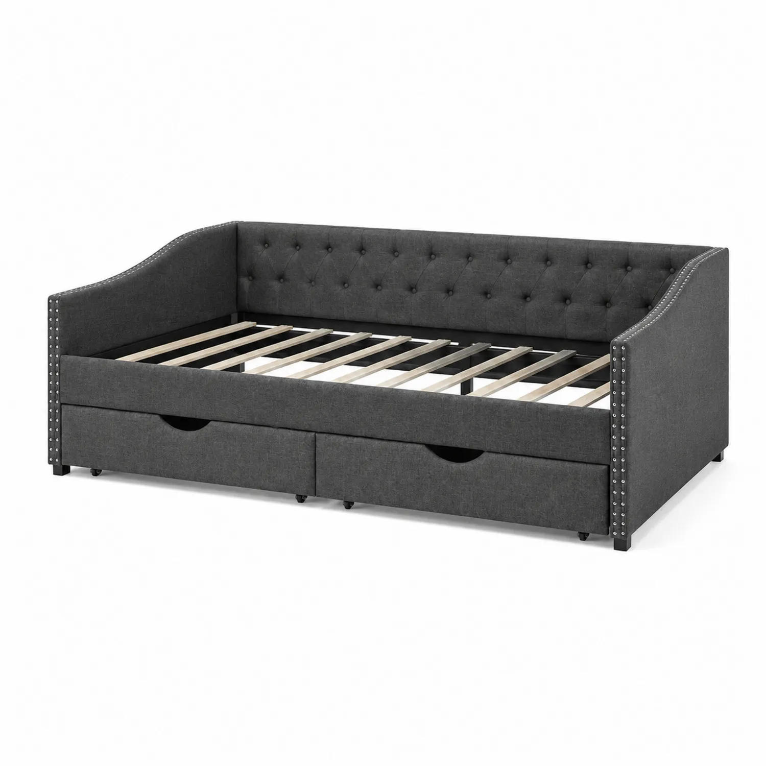 Divano Letto in Tessuto Grigio con Cassetti