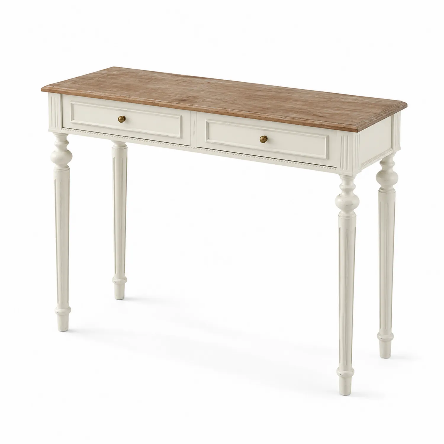 Consolle in Legno di Quercia con Due Cassetti 110x40x80 cm Bianco/Naturale