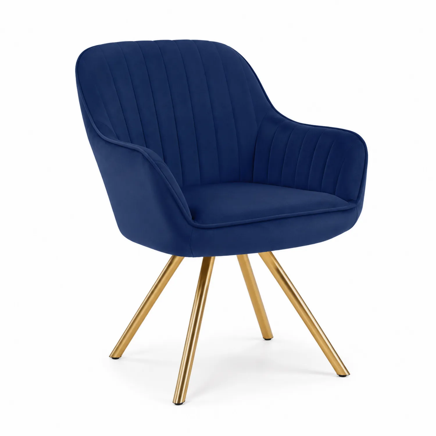 Poltrona in velluto blu con gambe in metallo oro