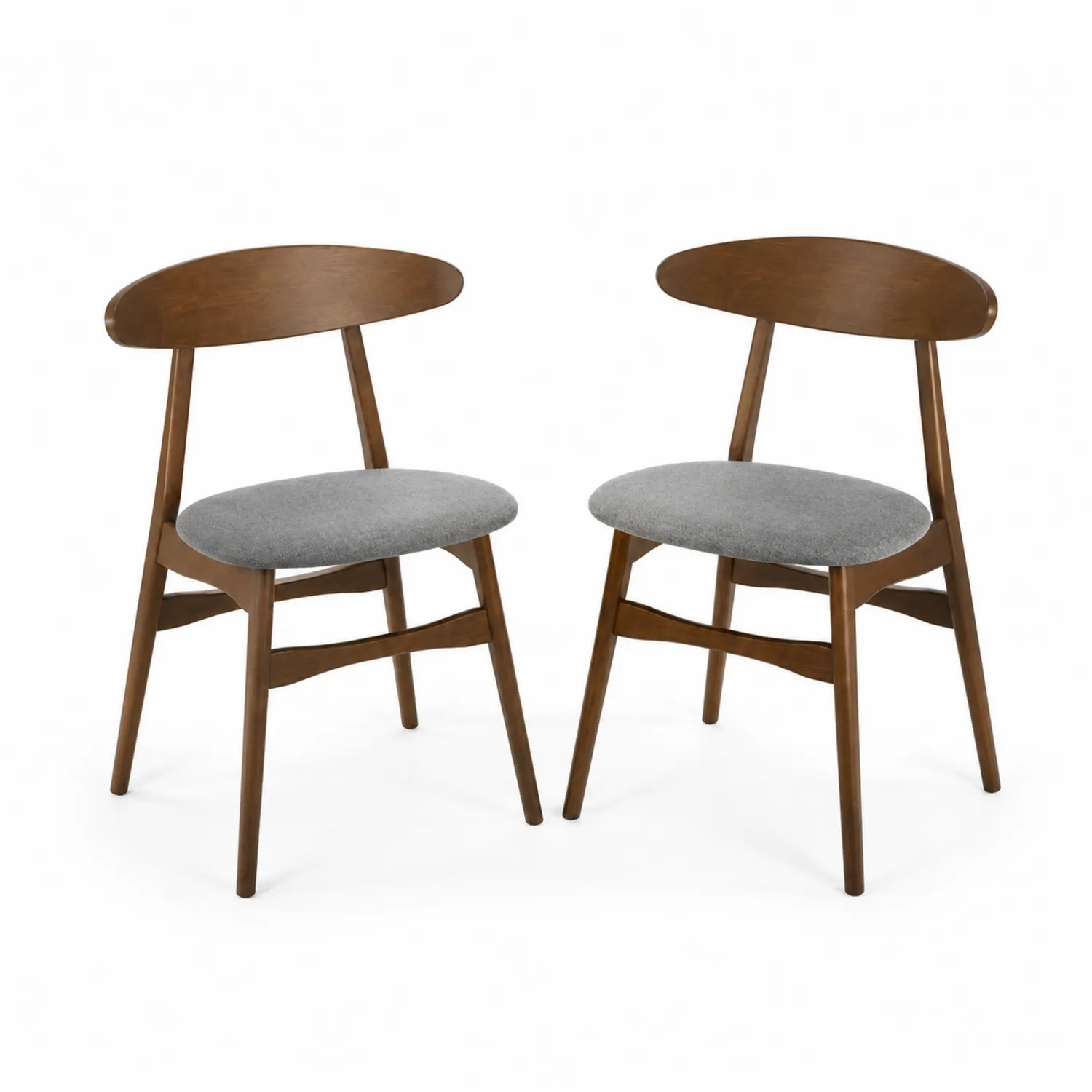 Set di 2 Sedie in Legno con Seduta in Tessuto Grigio