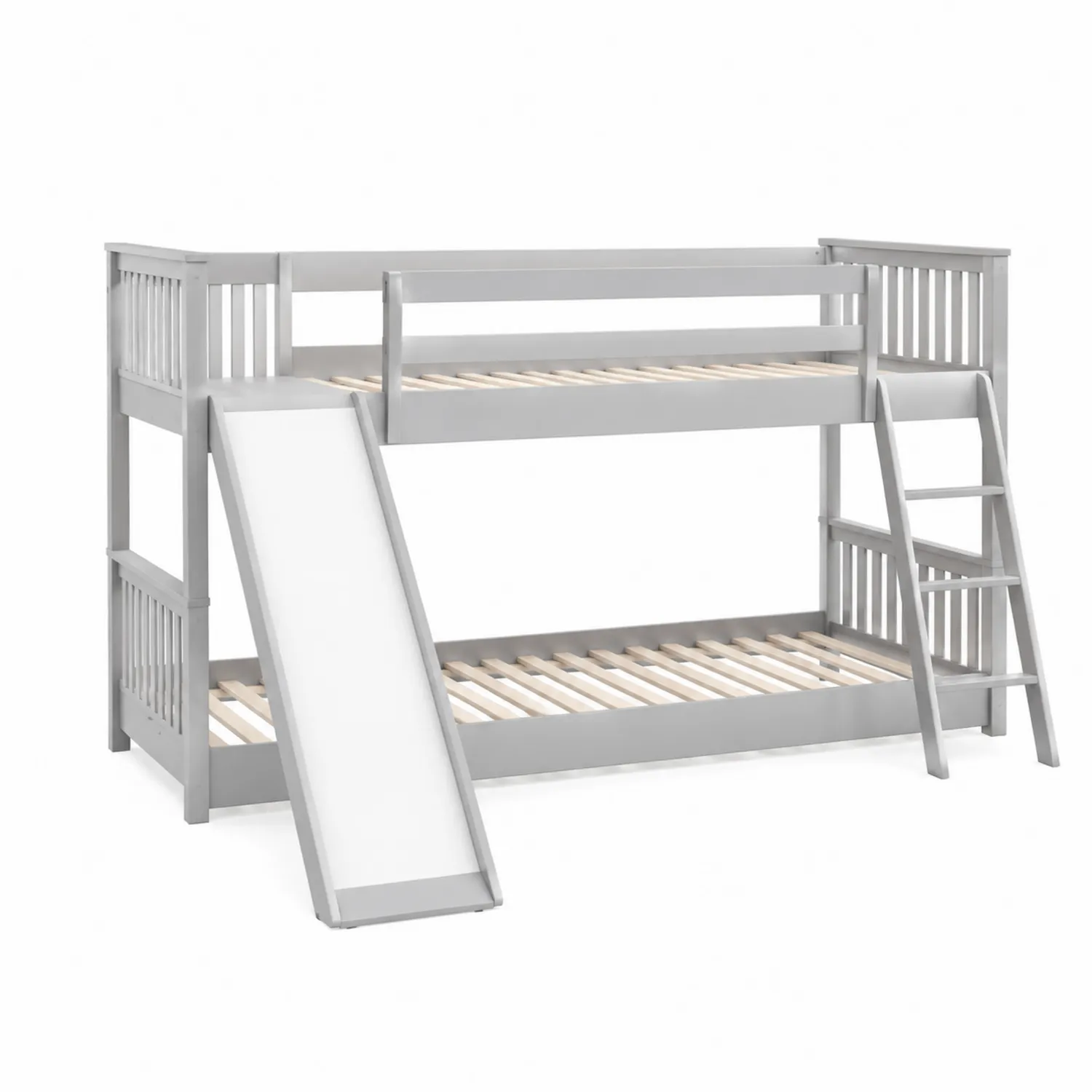 Letto a Castello in Legno con Scivolo e Scala Grigio