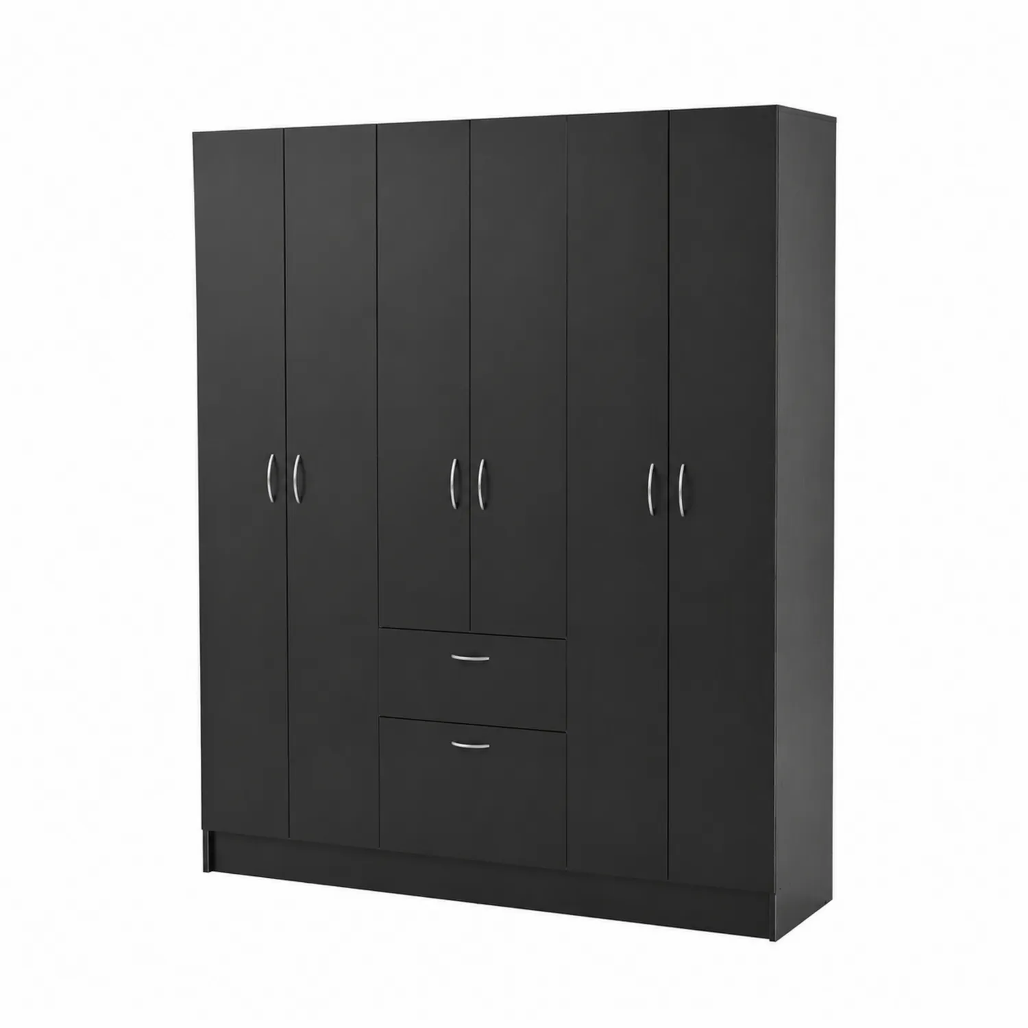 Armadio guardaroba in MDF nero con cinque ante e due cassetti 200x150x52 cm