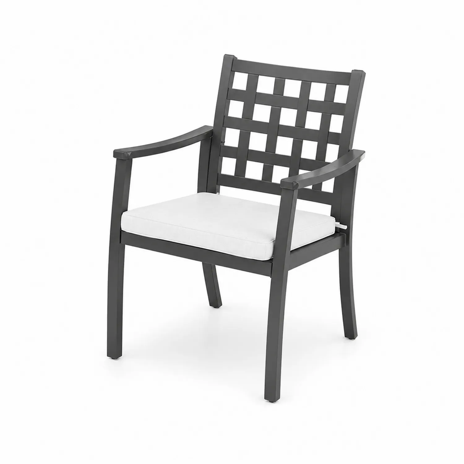 Sedia da giardino in metallo grigio con cuscino bianco