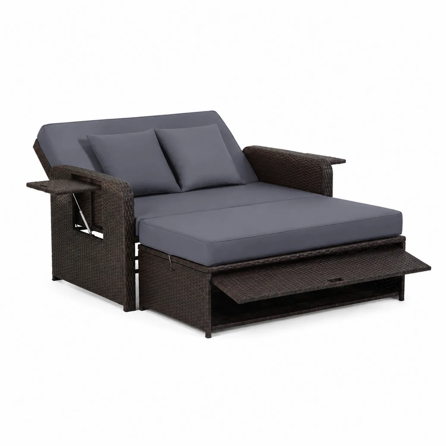 Divano Letto da Esterno in Rattan Sintetico Grigio