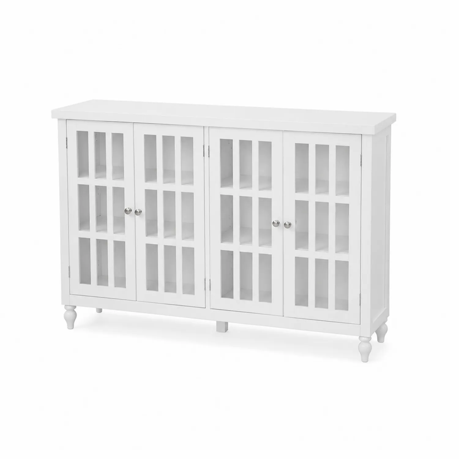 Credenza in legno bianco con porte in vetro temperato