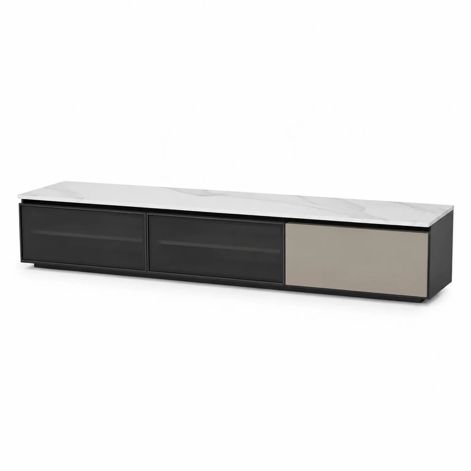 Mobile Porta TV in Metallo con Ripiano in Marmo 180 cm Nero e Grigio