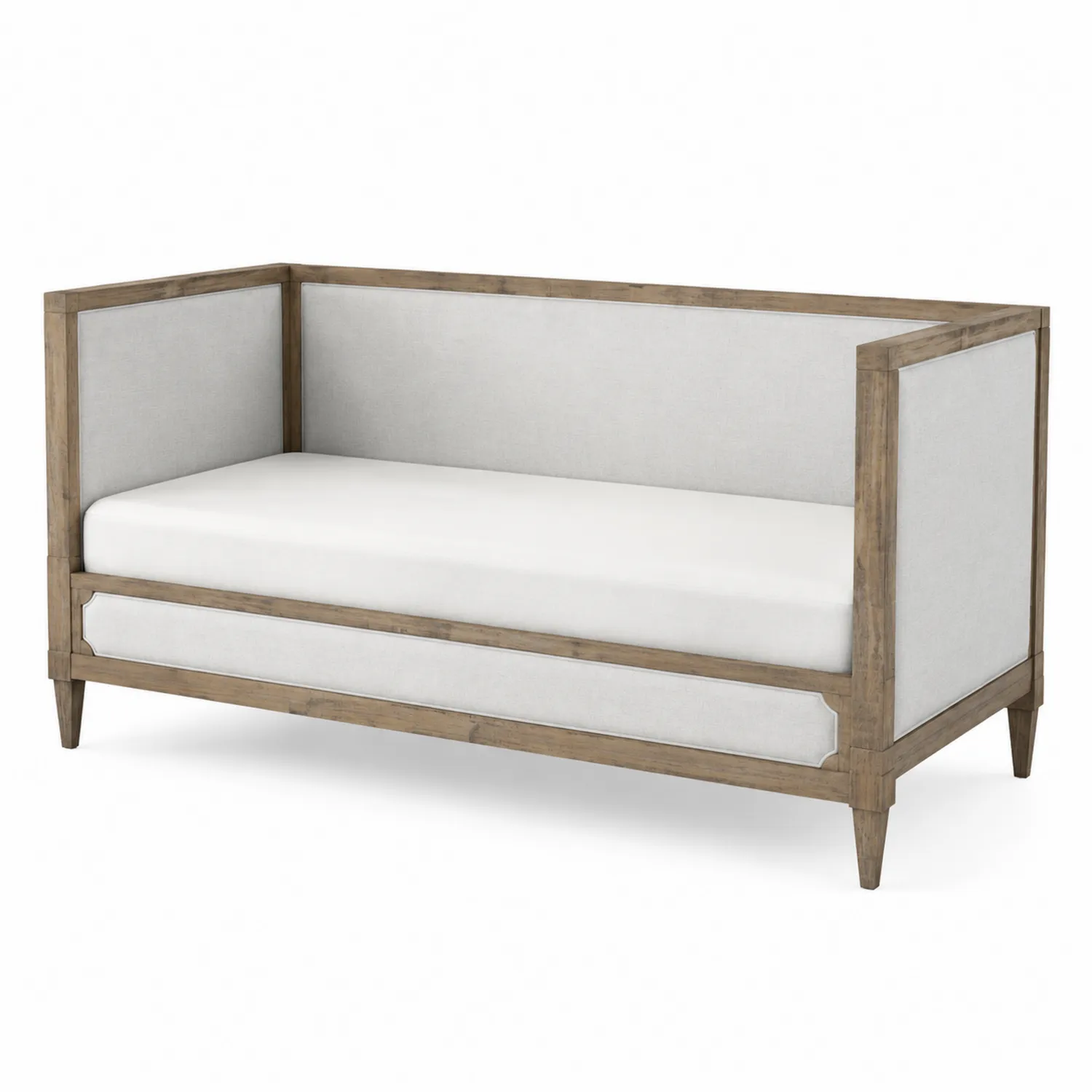 Divano Letto in Legno e Tessuto Lino Beige 200x90 cm