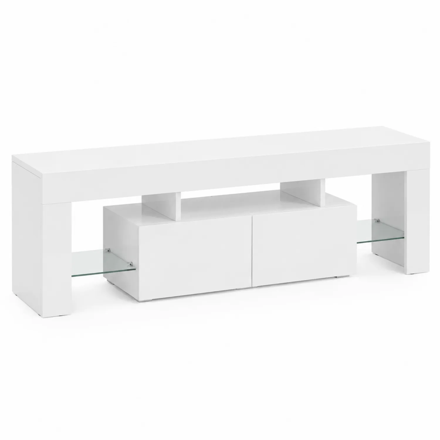 Mobile TV in MDF con Ripiani in Vetro Bianco 180x40x50 cm