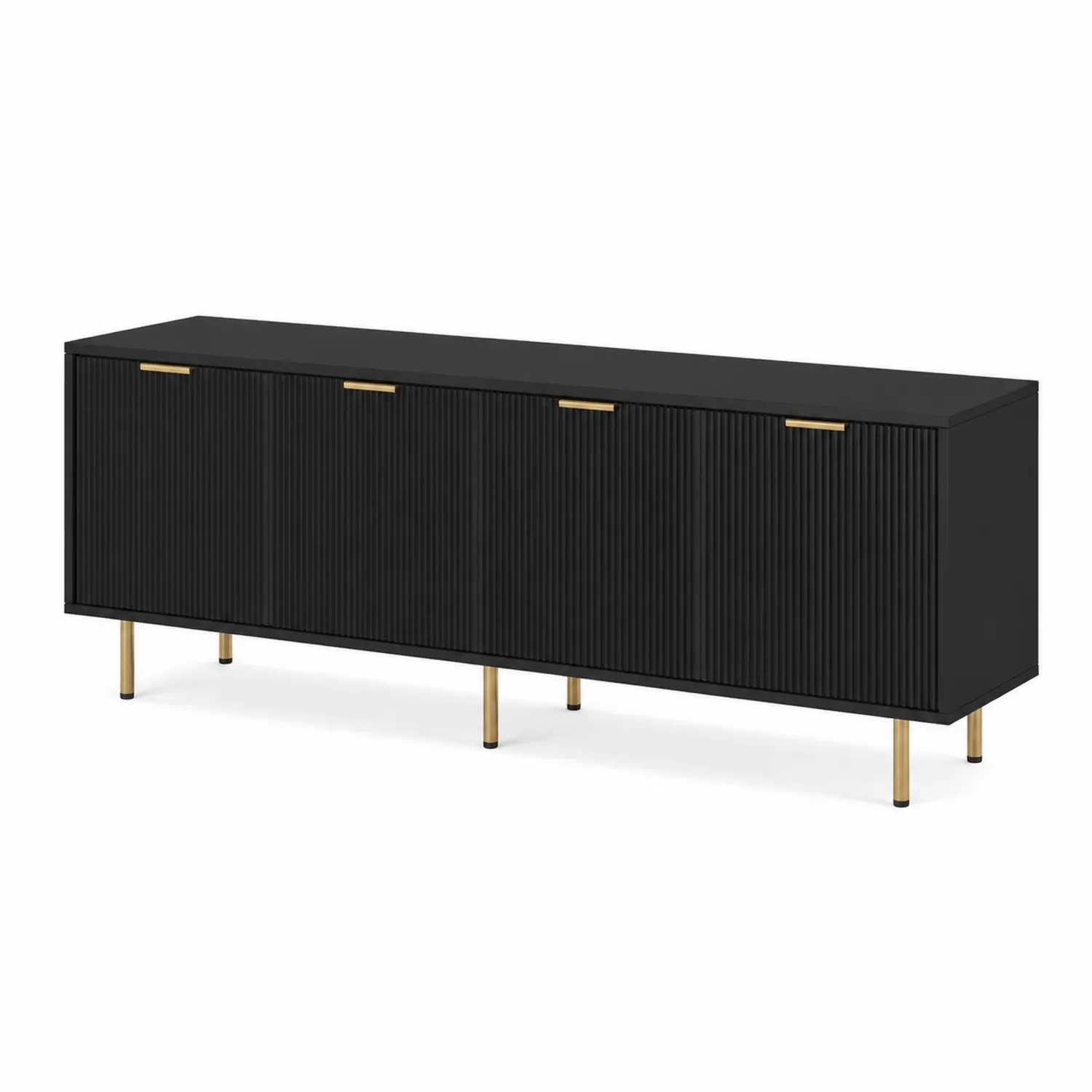 Credenza Rettangolare Nera in Legno MDF e Metallo