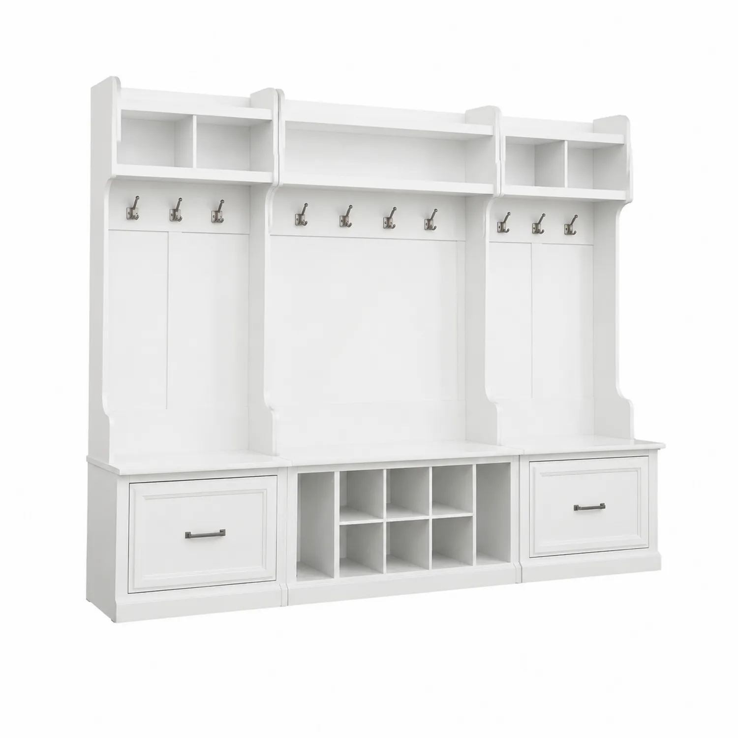 Guardaroba Ingresso in Legno MDF Bianco con Ganci e Cassetti