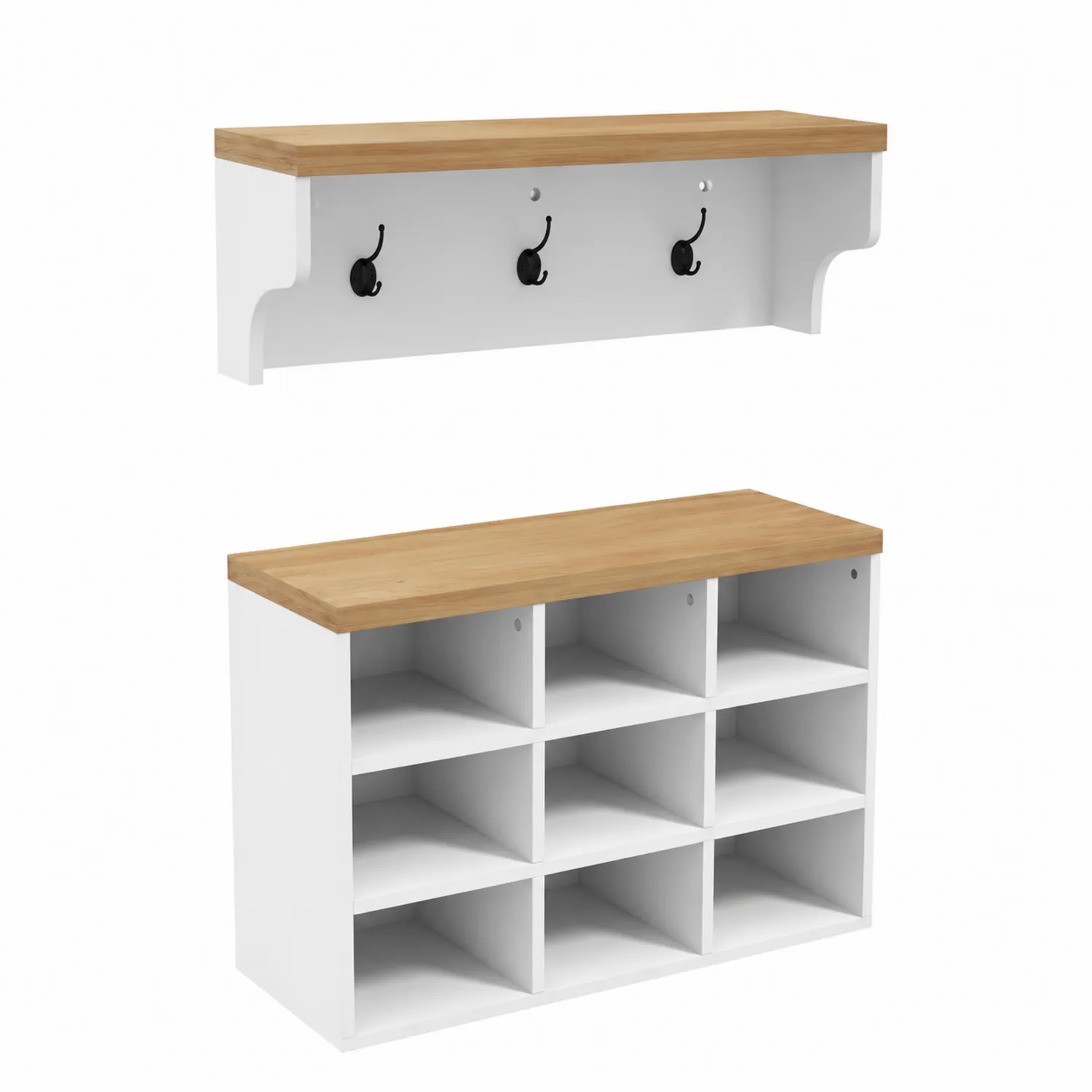 Set Appendiabiti e Scaffale in Legno Bianco e Rovere