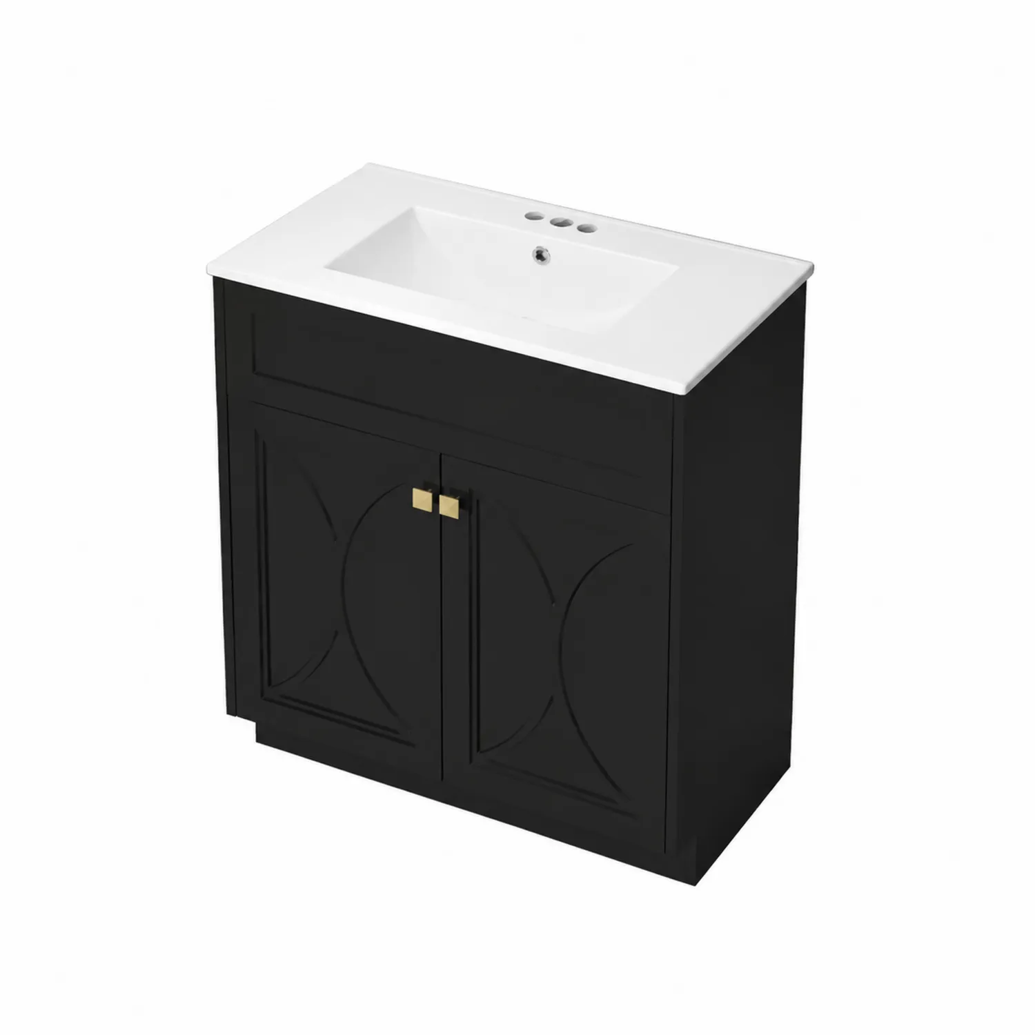 Mobile lavabo in MDF nero con lavabo in ceramica bianca 80cm