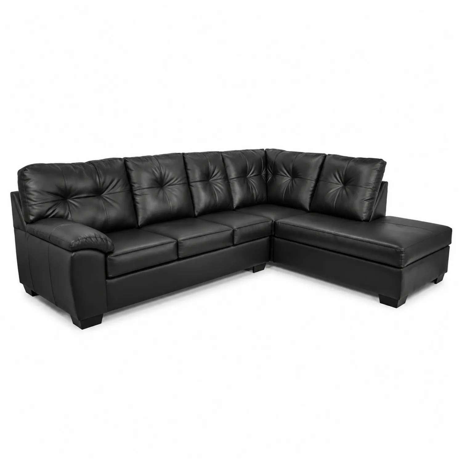 Divano angolare in pelle nera con chaise longue