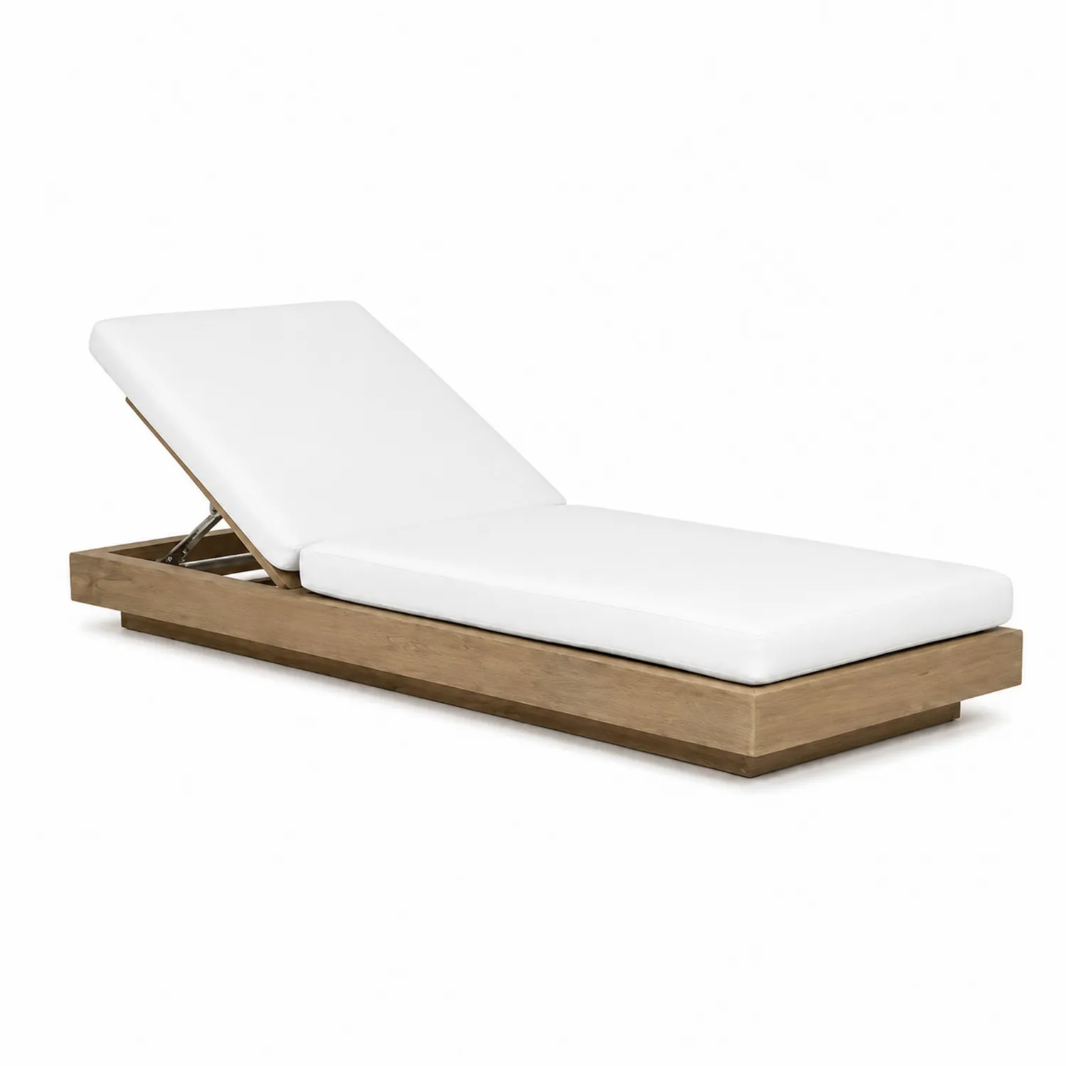 Sdraio in Teak con Cuscino in Tessuto Bianco