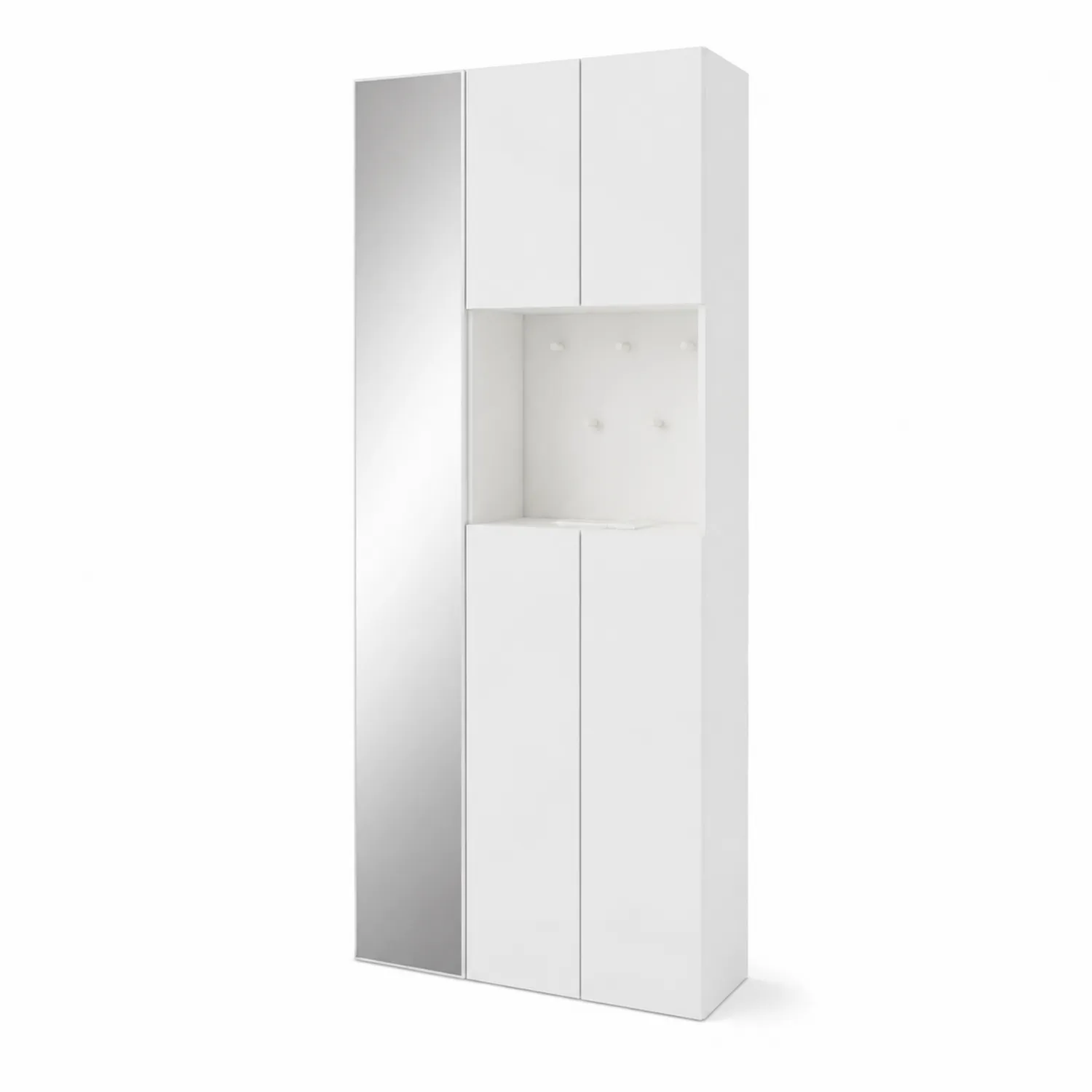 Armadio con Specchio in Legno MDF e Vetro Bianco