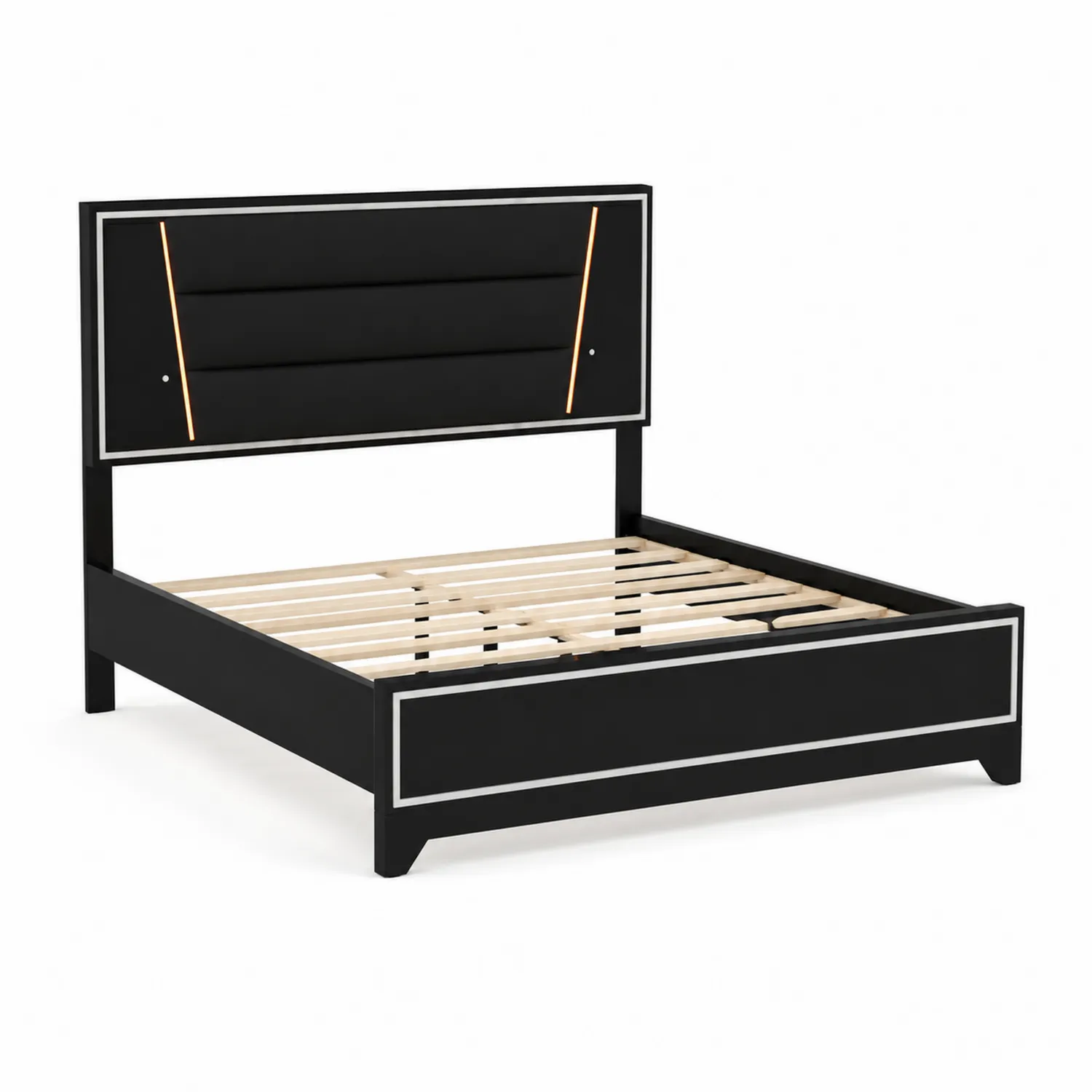 Letto matrimoniale con testiera imbottita nero legno di pino e MDF 200x160 cm