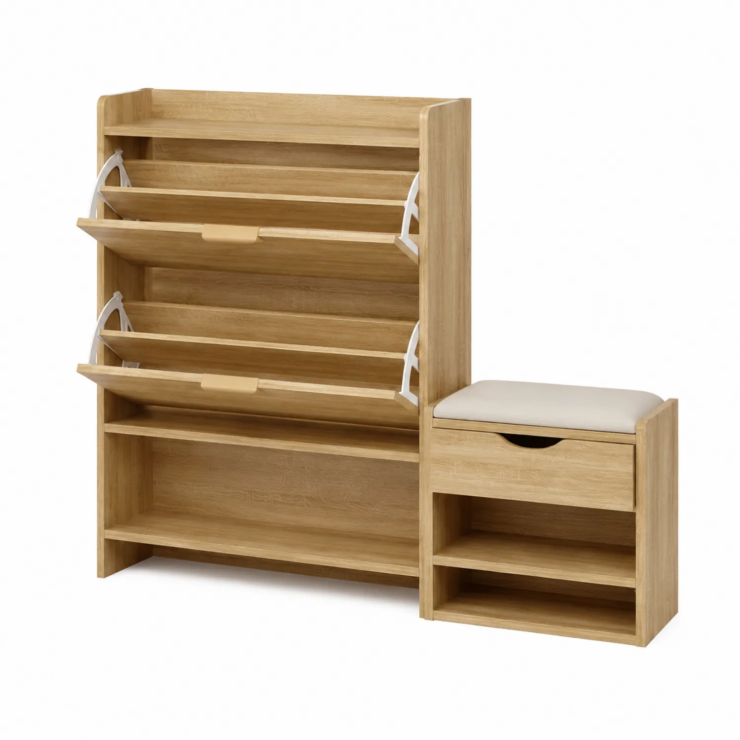 Set Scarpiera e Panchina in Legno di Rovere con Cuscino in Similpelle
