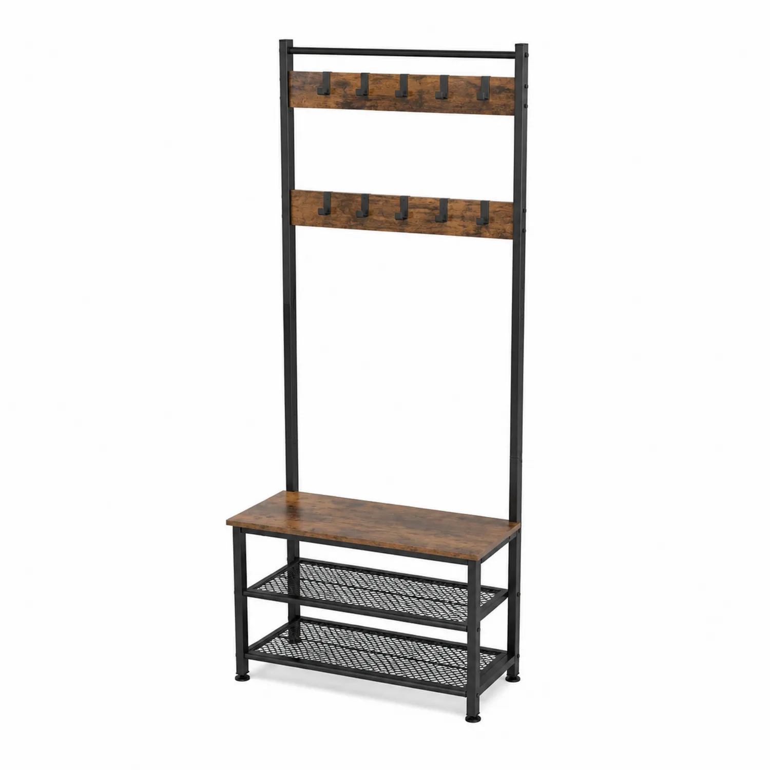 Appendiabiti con Panchina in Legno MDF e Metallo con Ripiani