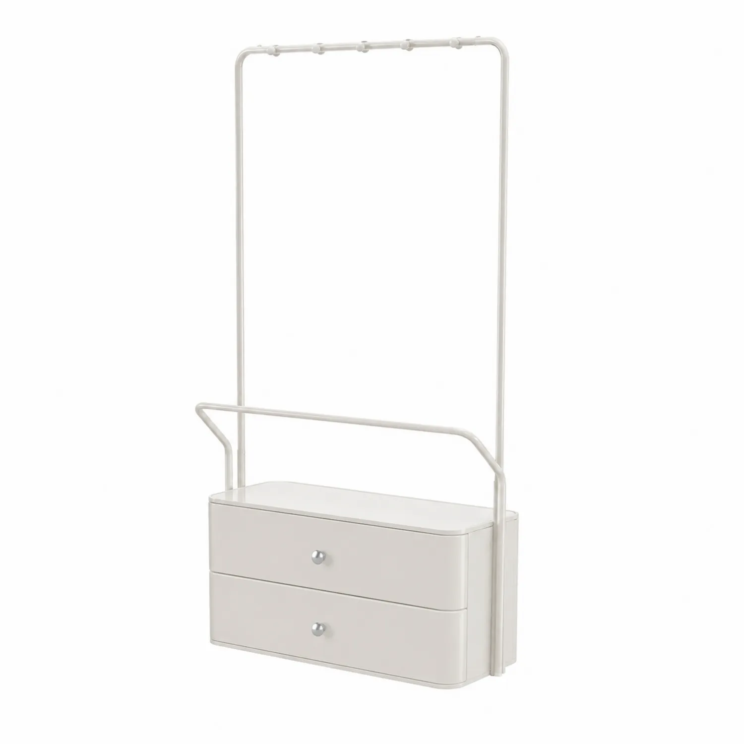 Appendiabiti con cassetti in legno e metallo bianco